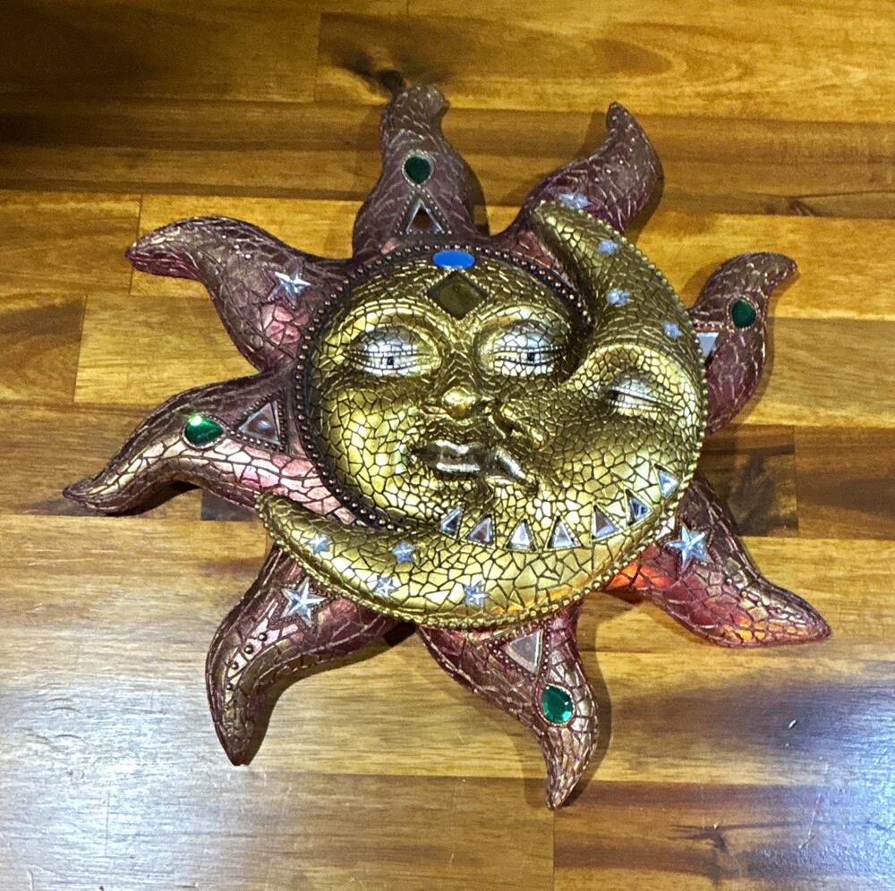 Celestial Sun & Moon Wall Hanging Resin Decor, Gold, 10 in Wall Mounted